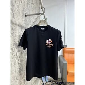 Moncler Men's and Women's Crew Neck Black Short Sleeve T-Shirt